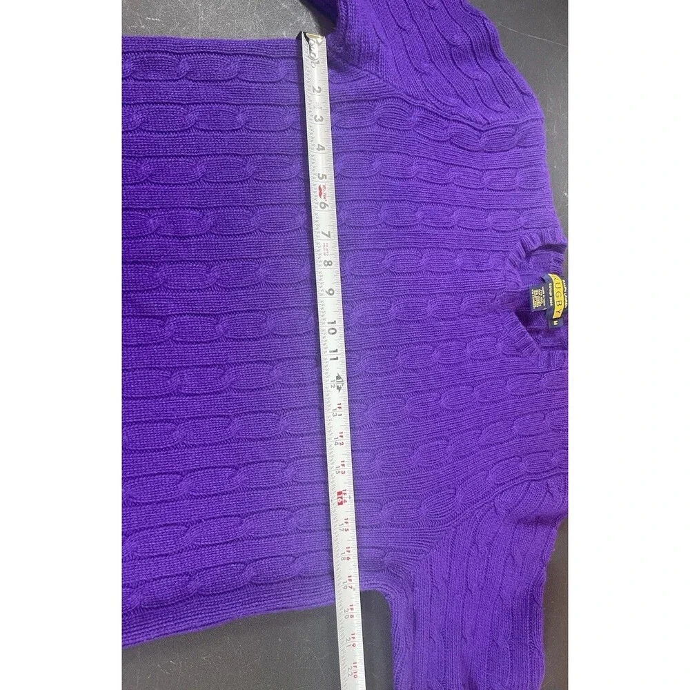 Ralph Lauren Rugby M Purple Cable Knit Sweater Wool Angora Cashmere Blend